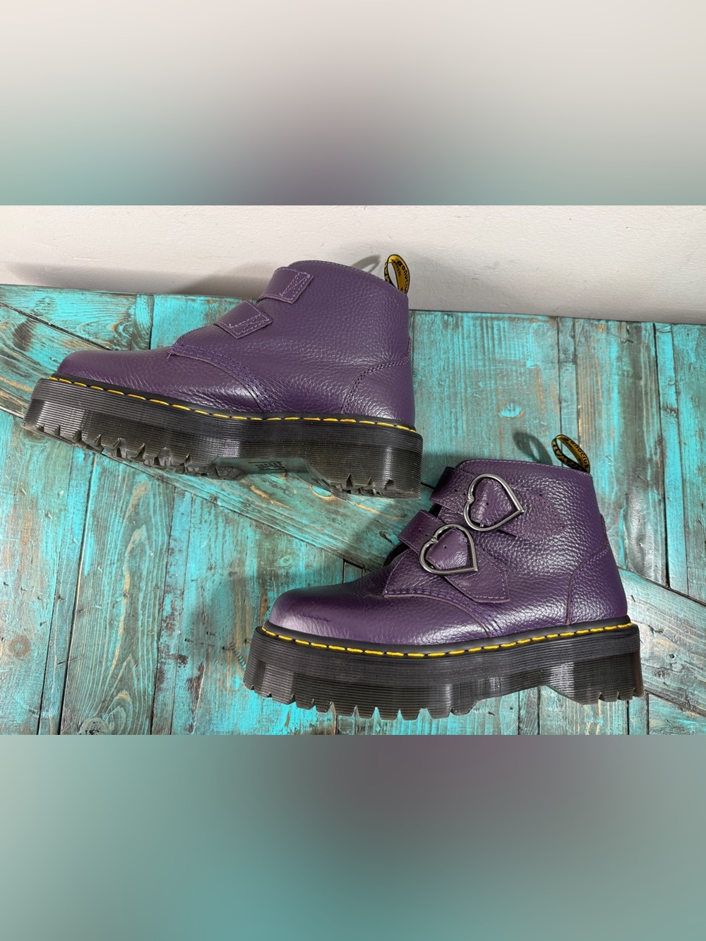Dr Marten's Devon Heart Purple Leather Platform Boots Size 9 - Picture 7 of 12